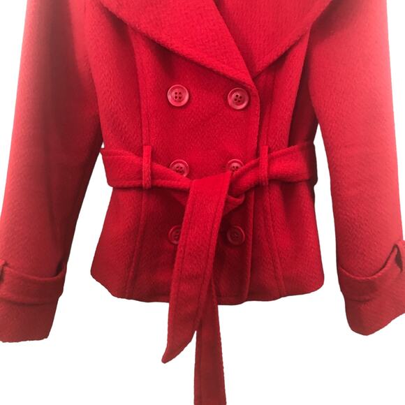Forever 21 Red Belted Peacoat Jacket Women’s M (Fits S/M) Double Breasted - Picture 4 of 10